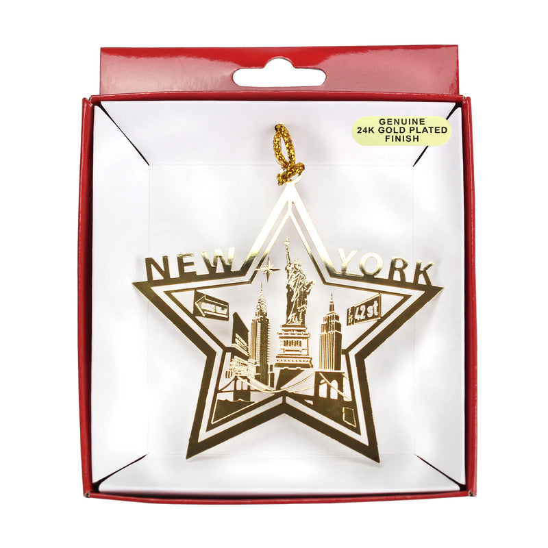 New York City - Statue of Liberty/Empire State Building/Chrysler Building - Star-shaped Christmas Ornament(24K Gold Plated)