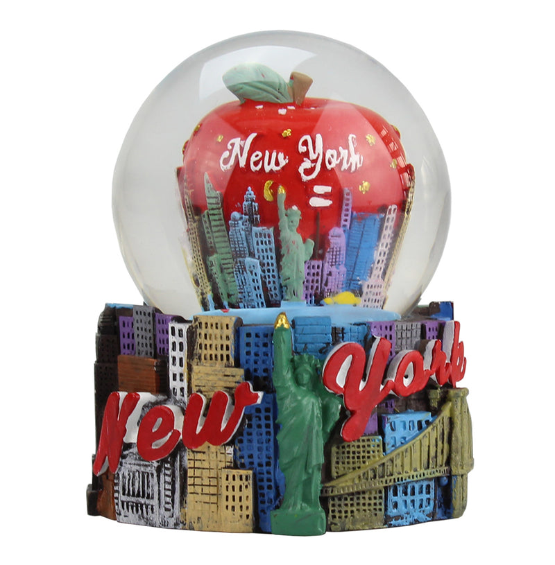 New York Big Red Apple w/ NYC Skyline/Statue of Liberty Design - Snow Globe