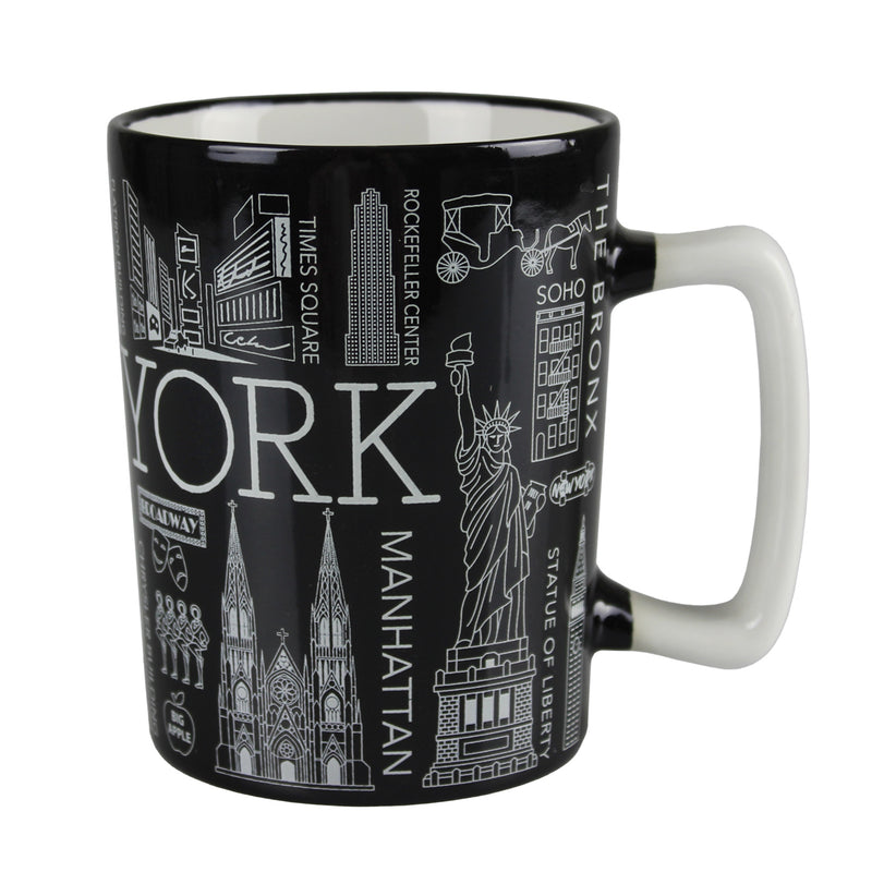 New York Landmarks/ Statue of Liberty/Empire State Building/Times Square - Jumbo Ceramic Mug - 12oz