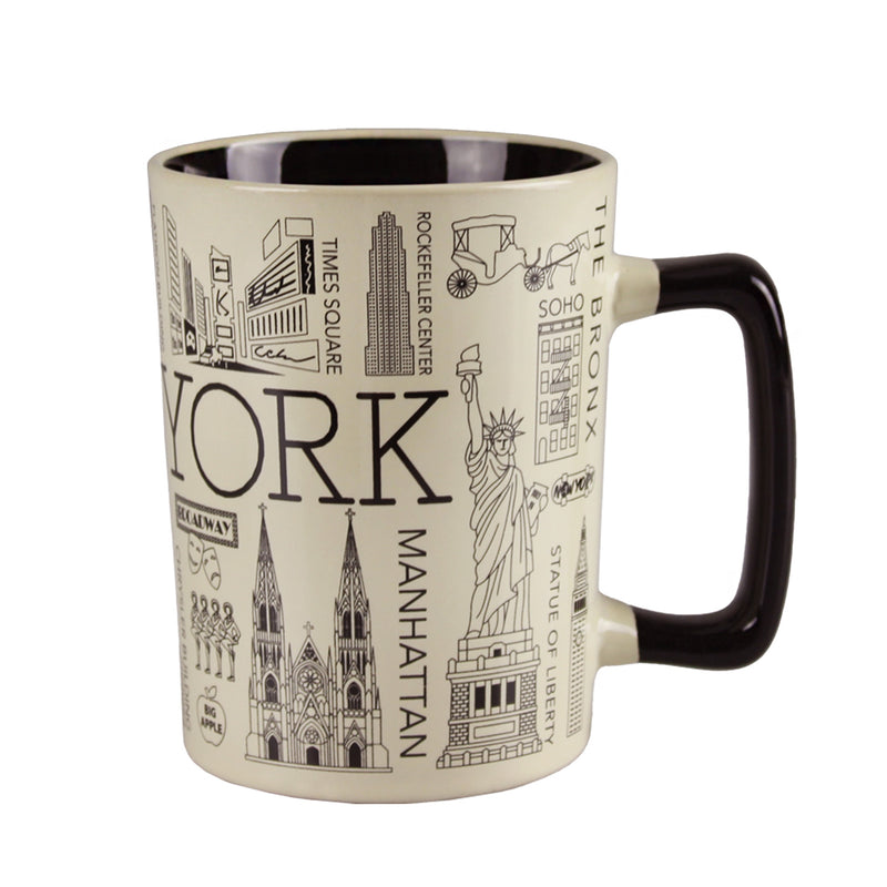 New York Landmarks/ Statue of Liberty/Empire State Building/Times Square - Jumbo Ceramic Mug - 12oz