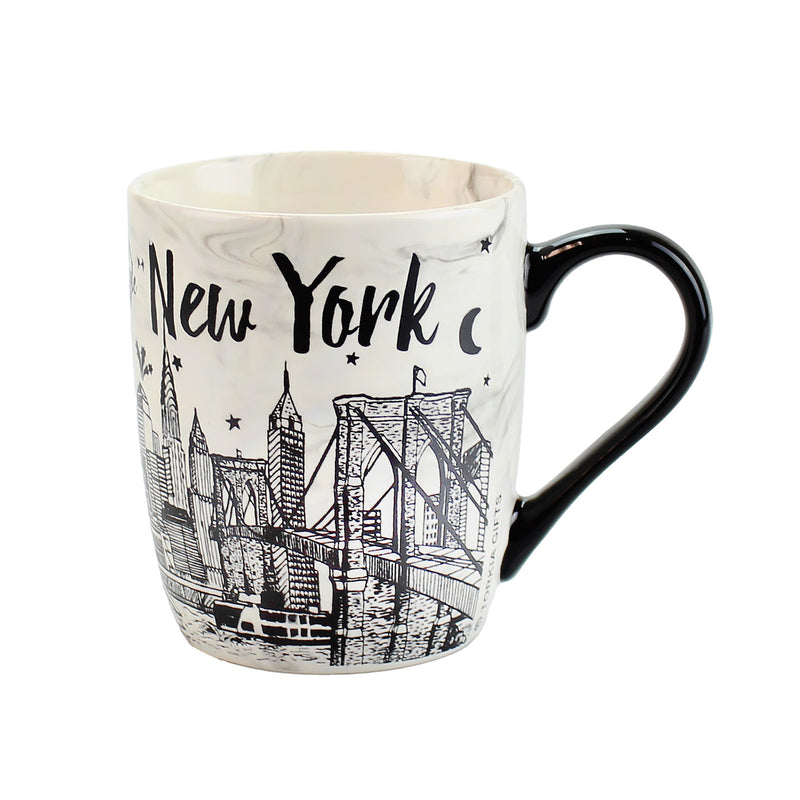 Brooklyn Bridge w/New York Skyline Drawing - Design - Ceramic Coffee Mug - 11oz