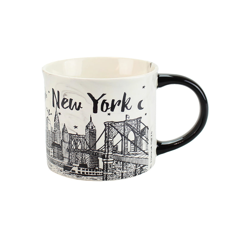 Brooklyn Bridge w/New York Skyline Drawing - Design - Ceramic Coffee Mug - 11oz