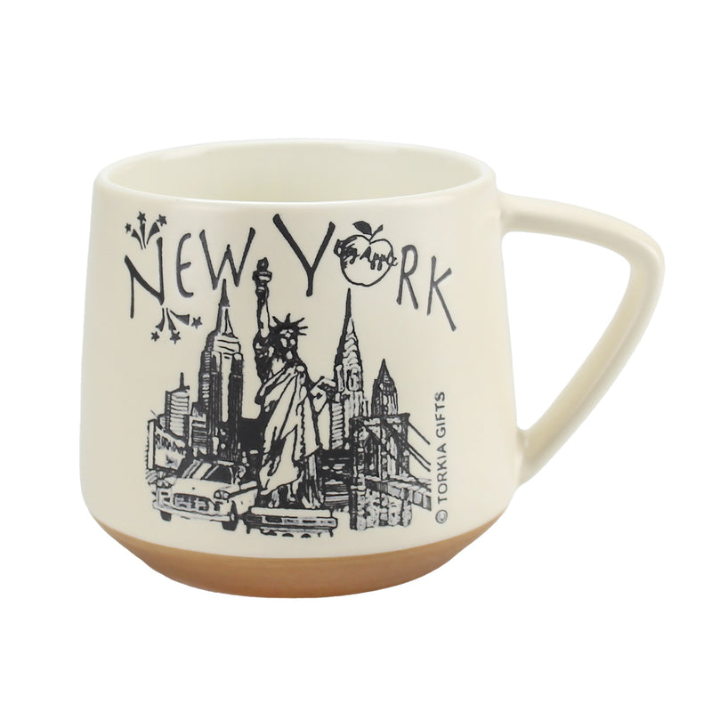 Brooklyn Bridge w/Statue of Liberty/NYC Taxi/Big Apple/New York Skyline Classic Hand Drawing - Design - Ceramic Coffee Mug - 11oz