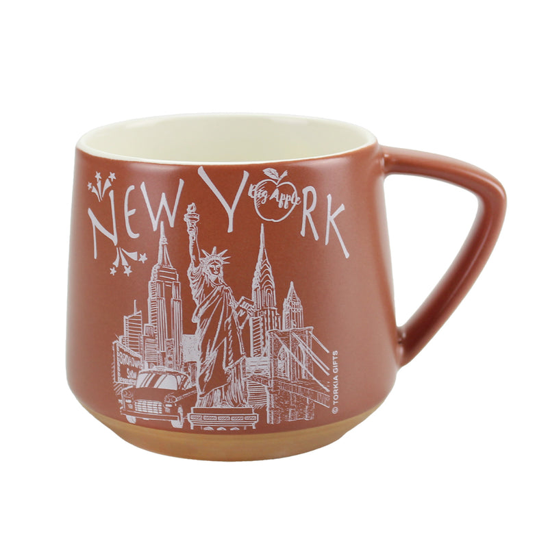 Brooklyn Bridge w/Statue of Liberty/NYC Taxi/Big Apple/New York Skyline Classic Hand Drawing - Design - Ceramic Coffee Mug - 11oz