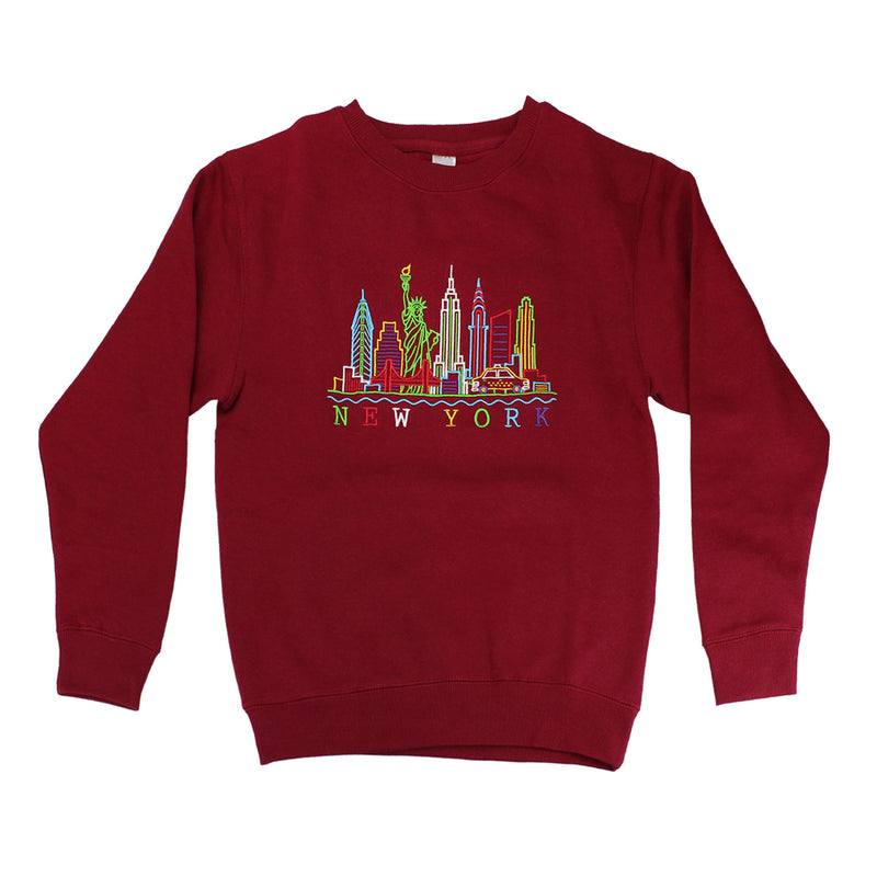 New York Colorful Skyline Embroidered Sweat Shirt