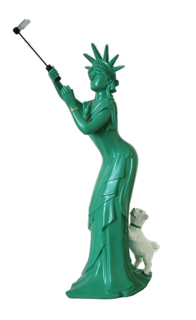 Statue of Liberty Selfie Pose w/ Dog Statue