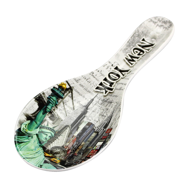 New York Famous Icons/Places - Background w/ Design Ceramic Spoon - 8.5" in